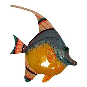 Tropical Bright Pink Orange Striped Angel Fish Wall Hanger